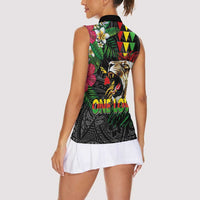 Hawaiian One Love Women Sleeveless Polo Shirt Reggae Lion Tropical Plants and Kakau with Tribal Pattern LT03 - Polynesian Pride