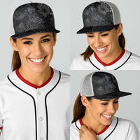 Hawaiian Tropical Plants and Tribal Whales Baseball Net Cap Polynesian Art Tattoo Grayscale