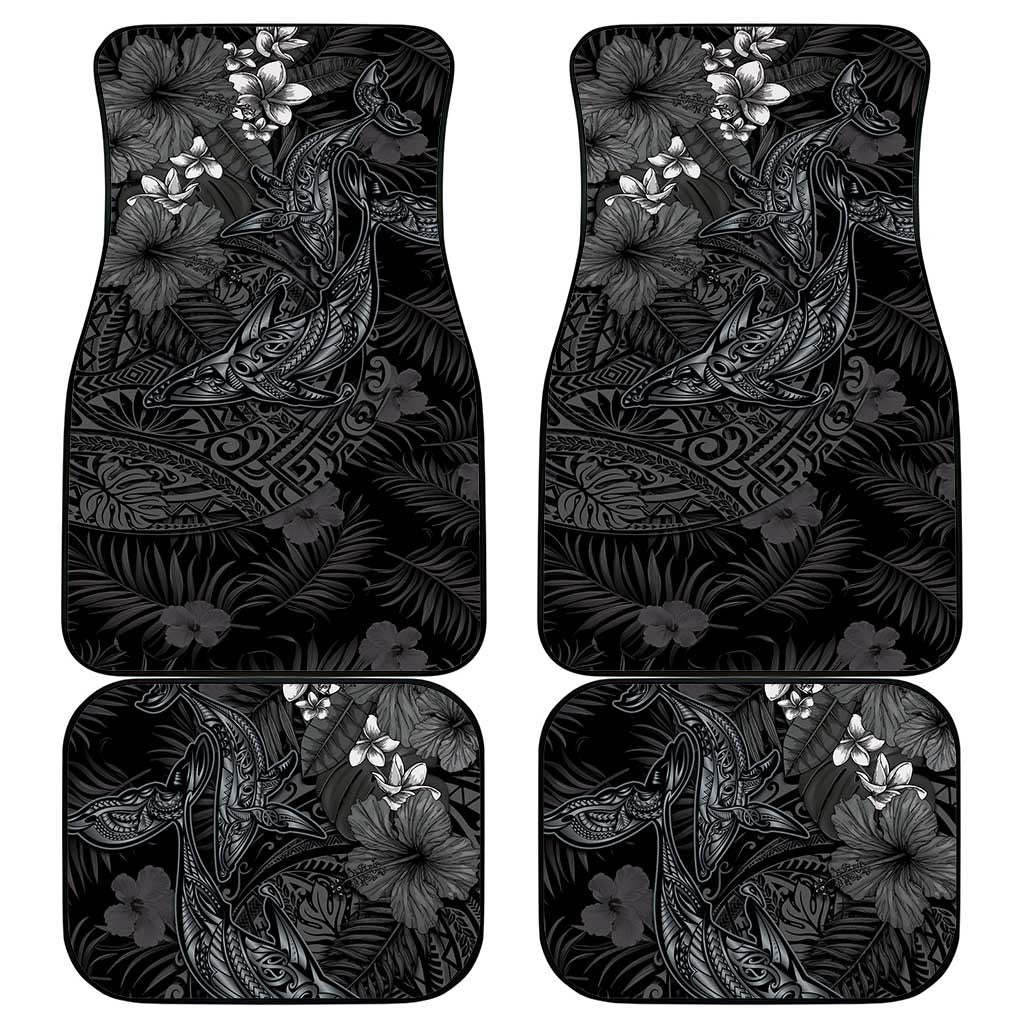 Hawaiian Tropical Plants and Tribal Whales Car Mats Polynesian Art Tattoo Grayscale
