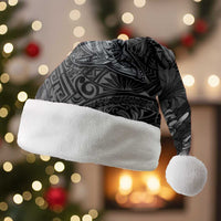 Hawaiian Tropical Plants and Tribal Whales Christmas Santa Hat Polynesian Art Tattoo Grayscale LT03 Without Fur Black - Polynesian Pride
