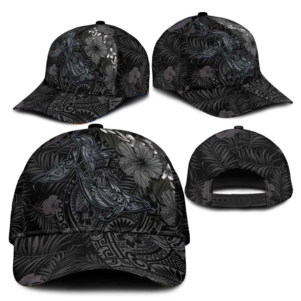 Hawaiian Tropical Plants and Tribal Whales Classic Cap Polynesian Art Tattoo Grayscale