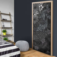 Hawaiian Tropical Plants and Tribal Whales Door Cover Polynesian Art Tattoo Grayscale LT03 - Polynesian Pride