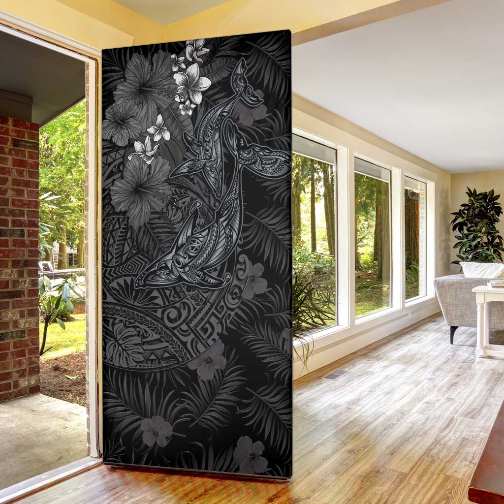 Hawaiian Tropical Plants and Tribal Whales Door Cover Polynesian Art Tattoo Grayscale LT03 - Polynesian Pride