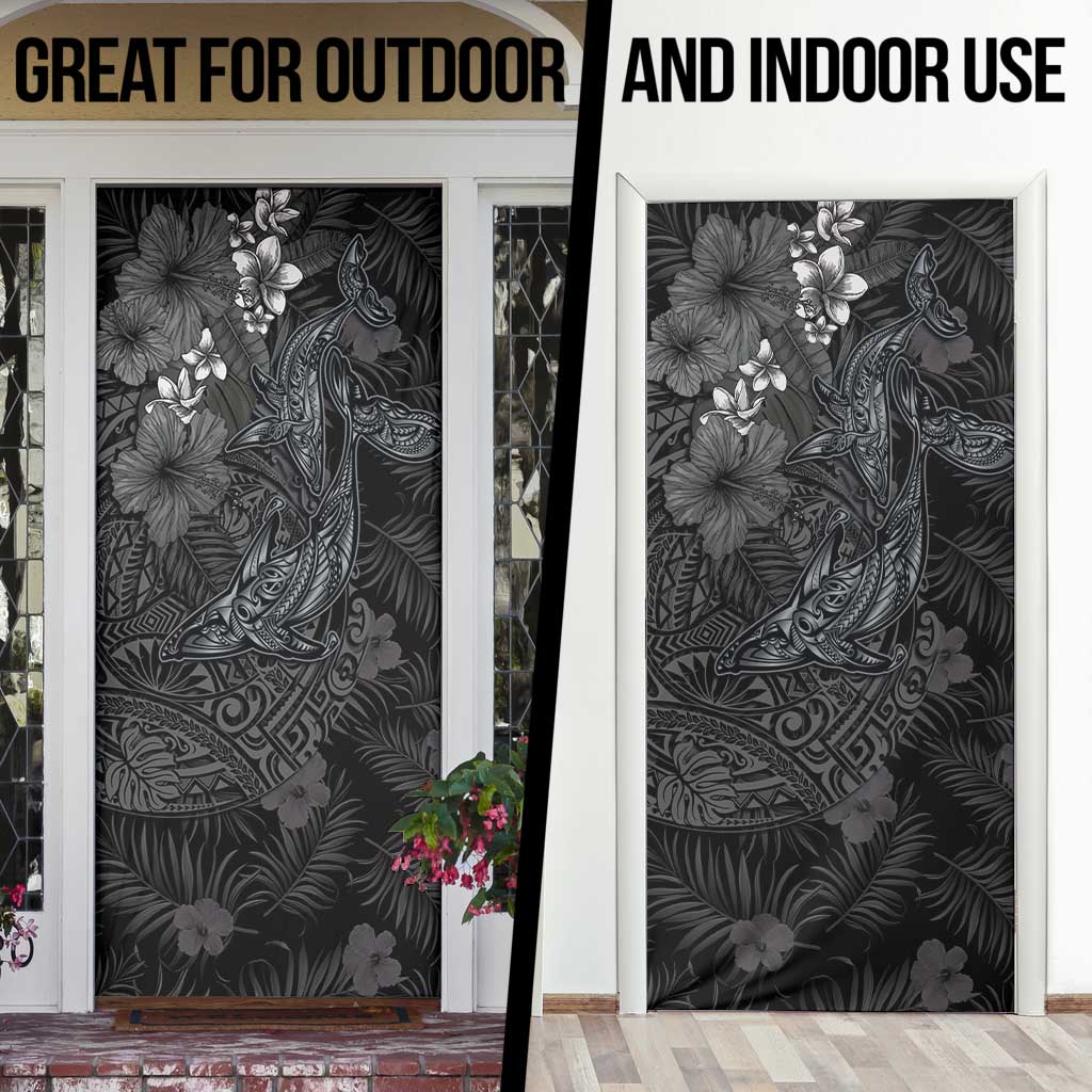 Hawaiian Tropical Plants and Tribal Whales Door Cover Polynesian Art Tattoo Grayscale LT03 - Polynesian Pride