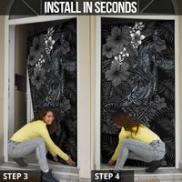 Hawaiian Tropical Plants and Tribal Whales Door Cover Polynesian Art Tattoo Grayscale LT03 - Polynesian Pride