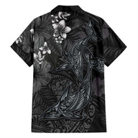 Hawaiian Tropical Plants and Tribal Whales Family Matching Long Sleeve Bodycon Dress and Hawaiian Shirt Polynesian Art Tattoo Grayscale LT03 - Polynesian Pride