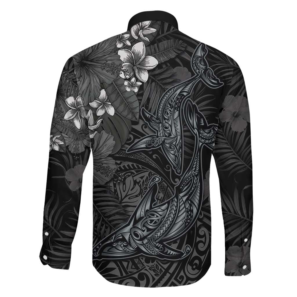 Hawaiian Tropical Plants and Tribal Whales Family Matching Mermaid Dress and Hawaiian Shirt Polynesian Art Tattoo Grayscale LT03 - Polynesian Pride