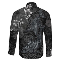 Hawaiian Tropical Plants and Tribal Whales Family Matching Summer Maxi Dress and Hawaiian Shirt Polynesian Art Tattoo Grayscale LT03 - Polynesian Pride