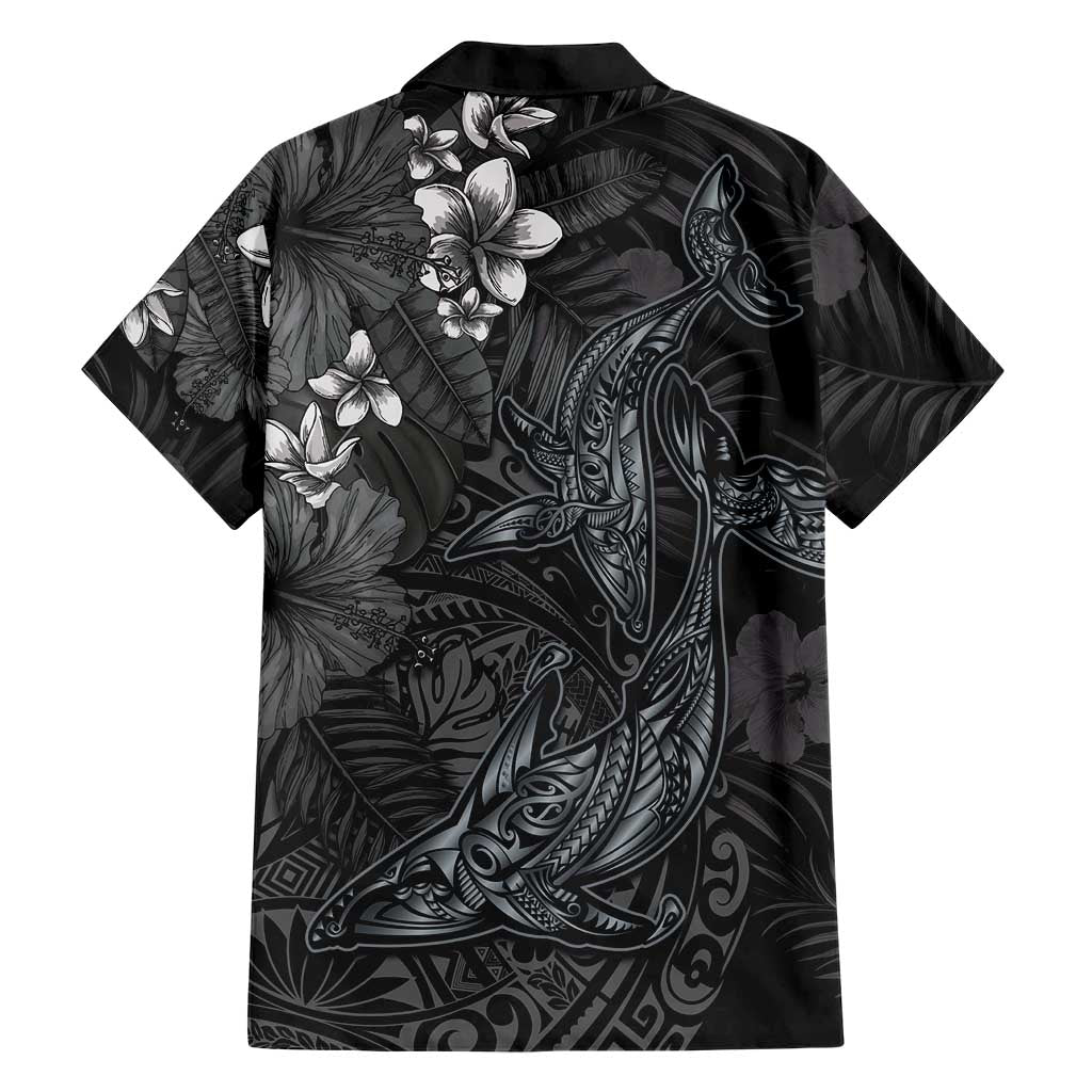 Hawaiian Tropical Plants and Tribal Whales Hawaiian Shirt Polynesian Art Tattoo Grayscale LT03 - Polynesian Pride