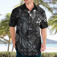Hawaiian Tropical Plants and Tribal Whales Hawaiian Shirt Polynesian Art Tattoo Grayscale LT03 - Polynesian Pride