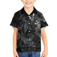 Hawaiian Tropical Plants and Tribal Whales Hawaiian Shirt Polynesian Art Tattoo Grayscale LT03 - Polynesian Pride