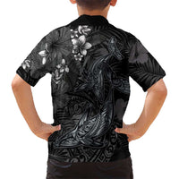 Hawaiian Tropical Plants and Tribal Whales Hawaiian Shirt Polynesian Art Tattoo Grayscale LT03 - Polynesian Pride