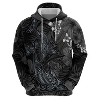 Hawaiian Tropical Plants and Tribal Whales Hoodie Polynesian Art Tattoo Grayscale LT03 - Polynesian Pride