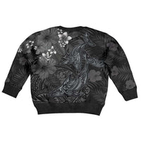 Hawaiian Tropical Plants and Tribal Whales Kid Ugly Christmas Sweater Polynesian Art Tattoo Grayscale LT03 - Polynesian Pride