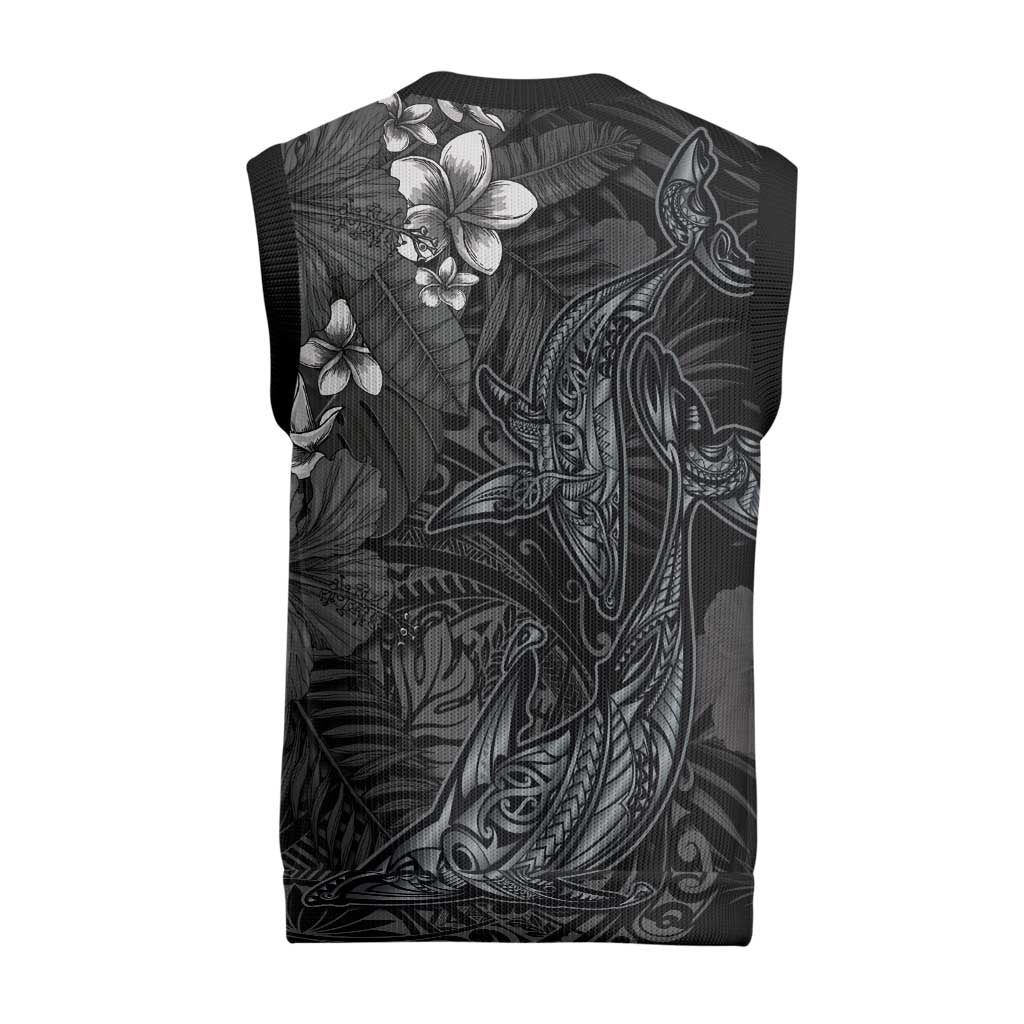 Hawaiian Tropical Plants and Tribal Whales Christmas Knitted V-Neck Vest Polynesian Art Tattoo Grayscale LT03 - Polynesian Pride