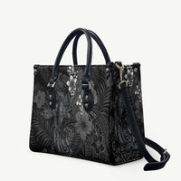 Hawaiian Tropical Plants and Tribal Whales Leather Bag Polynesian Art Tattoo Grayscale