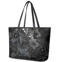 Hawaiian Tropical Plants and Tribal Whales Leather Tote Bag Polynesian Art Tattoo Grayscale LT03 - Polynesian Pride