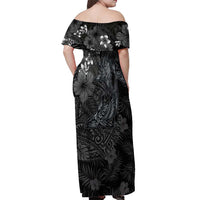 Hawaiian Tropical Plants and Tribal Whales Off Shoulder Maxi Dress Polynesian Art Tattoo Grayscale LT03 - Polynesian Pride