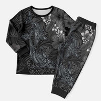 Hawaiian Tropical Plants and Tribal Whales Christmas Pajama Set Polynesian Art Tattoo Grayscale LT03 Men Black - Polynesian Pride