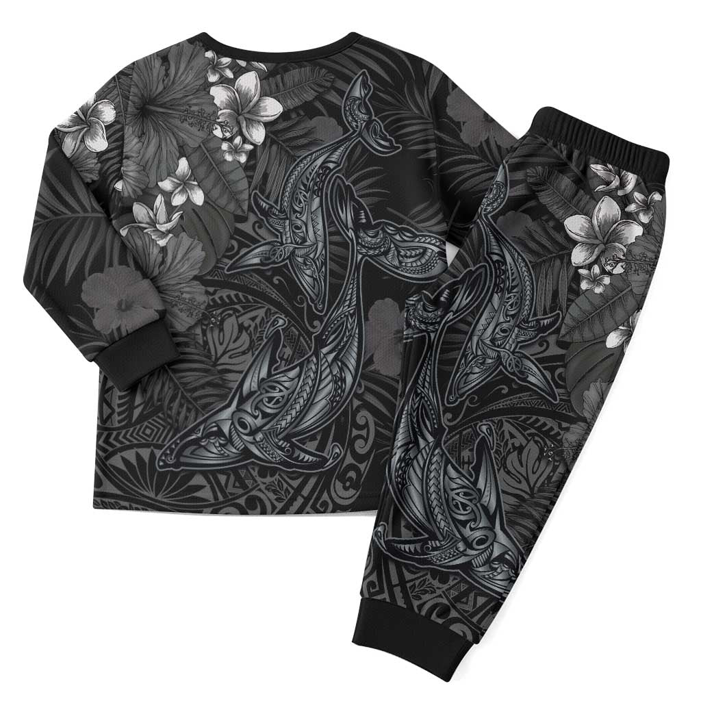Hawaiian Tropical Plants and Tribal Whales Christmas Pajama Set Polynesian Art Tattoo Grayscale LT03 - Polynesian Pride