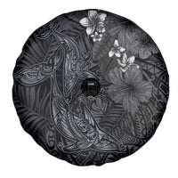 Hawaiian Tropical Plants and Tribal Whales Spare Tire Cover Polynesian Art Tattoo Grayscale LT03 - Polynesian Pride