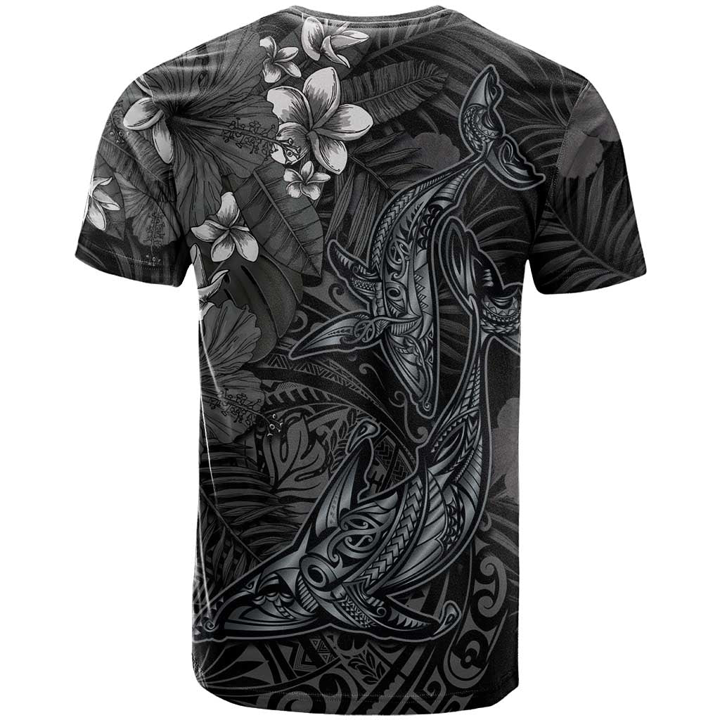 Hawaiian Tropical Plants and Tribal Whales T Shirt Polynesian Art Tattoo Grayscale LT03 - Polynesian Pride