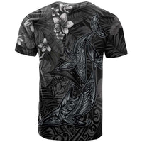 Hawaiian Tropical Plants and Tribal Whales T Shirt Polynesian Art Tattoo Grayscale LT03 - Polynesian Pride