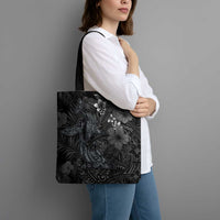 Hawaiian Tropical Plants and Tribal Whales Tote Bag Polynesian Art Tattoo Grayscale