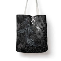 Hawaiian Tropical Plants and Tribal Whales Tote Bag Polynesian Art Tattoo Grayscale