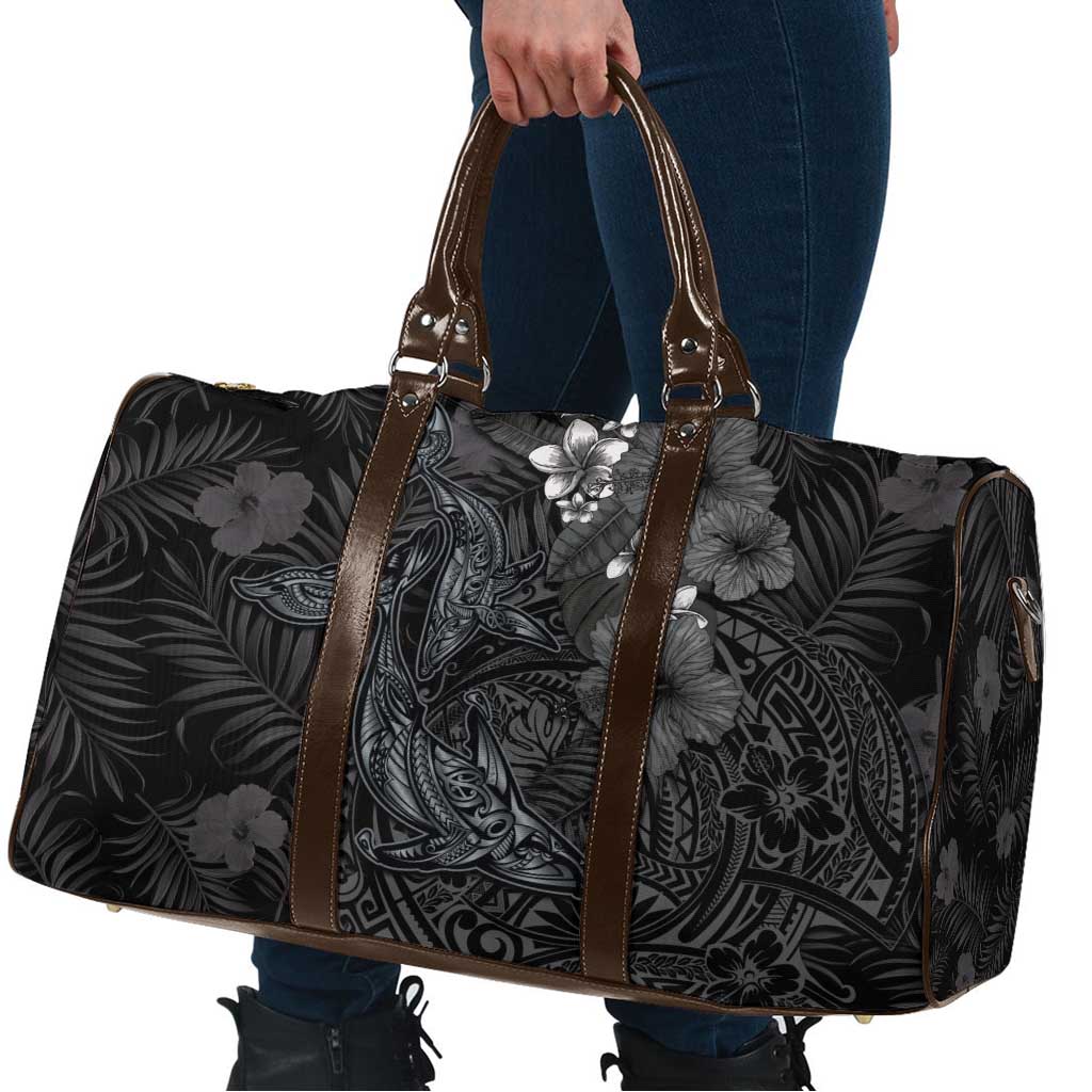 Hawaiian Tropical Plants and Tribal Whales Travel Bag Polynesian Art Tattoo Grayscale LT03 - Polynesian Pride