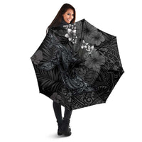 Hawaiian Tropical Plants and Tribal Whales Umbrella Polynesian Art Tattoo Grayscale