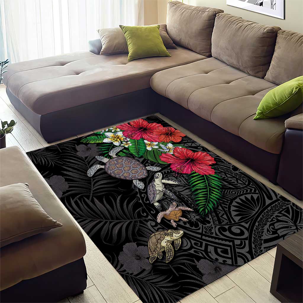 Hawaiian Tropical Plants and Turtles Area Rug Polynesian Art Motifs LT03 - Polynesian Pride