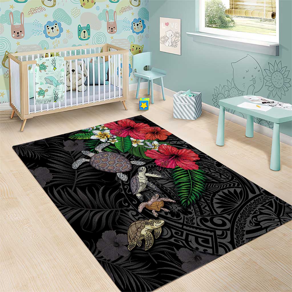Hawaiian Tropical Plants and Turtles Area Rug Polynesian Art Motifs LT03 - Polynesian Pride