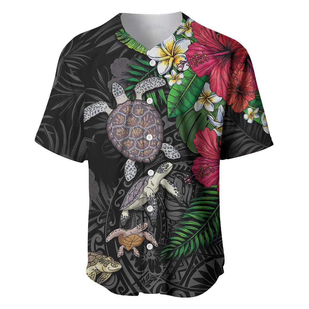 Hawaiian Tropical Plants and Turtles Baseball Jersey Polynesian Art Motifs