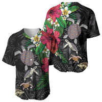 Hawaiian Tropical Plants and Turtles Baseball Jersey Polynesian Art Motifs