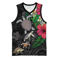 Hawaiian Tropical Plants and Turtles Basketball Jersey Polynesian Art Motifs LT03 Unisex Black - Polynesian Pride