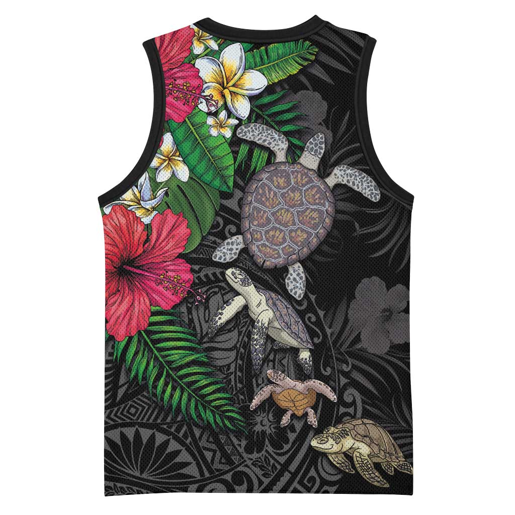 Hawaiian Tropical Plants and Turtles Basketball Jersey Polynesian Art Motifs LT03 - Polynesian Pride