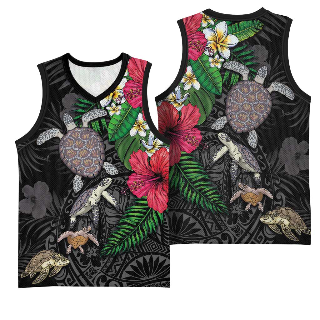 Hawaiian Tropical Plants and Turtles Basketball Jersey Polynesian Art Motifs LT03 - Polynesian Pride