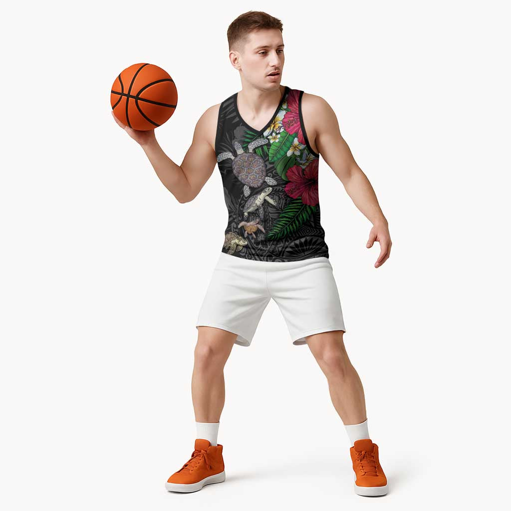 Hawaiian Tropical Plants and Turtles Basketball Jersey Polynesian Art Motifs LT03 - Polynesian Pride