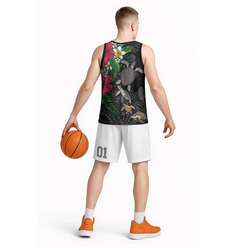 Hawaiian Tropical Plants and Turtles Basketball Jersey Polynesian Art Motifs LT03 - Polynesian Pride