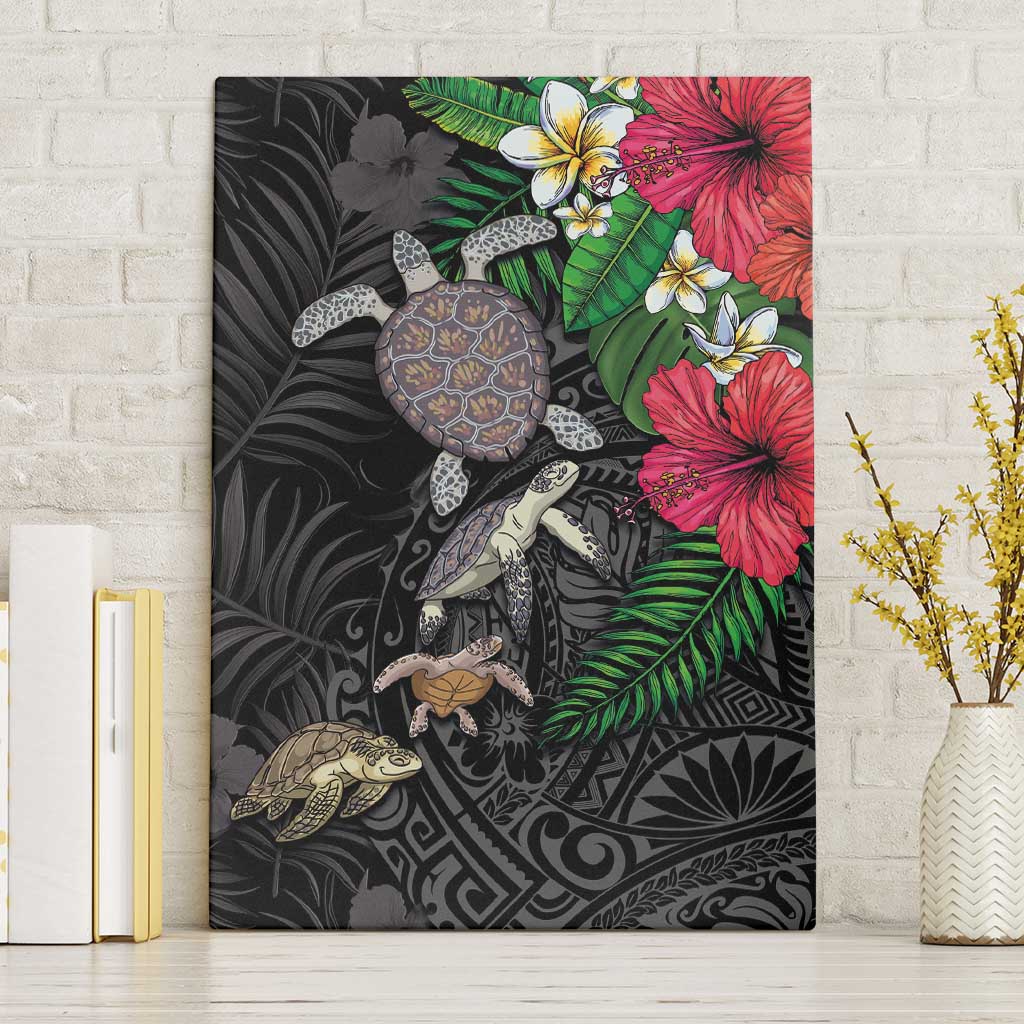 Hawaiian Tropical Plants and Turtles Canvas Wall Art Polynesian Art Motifs