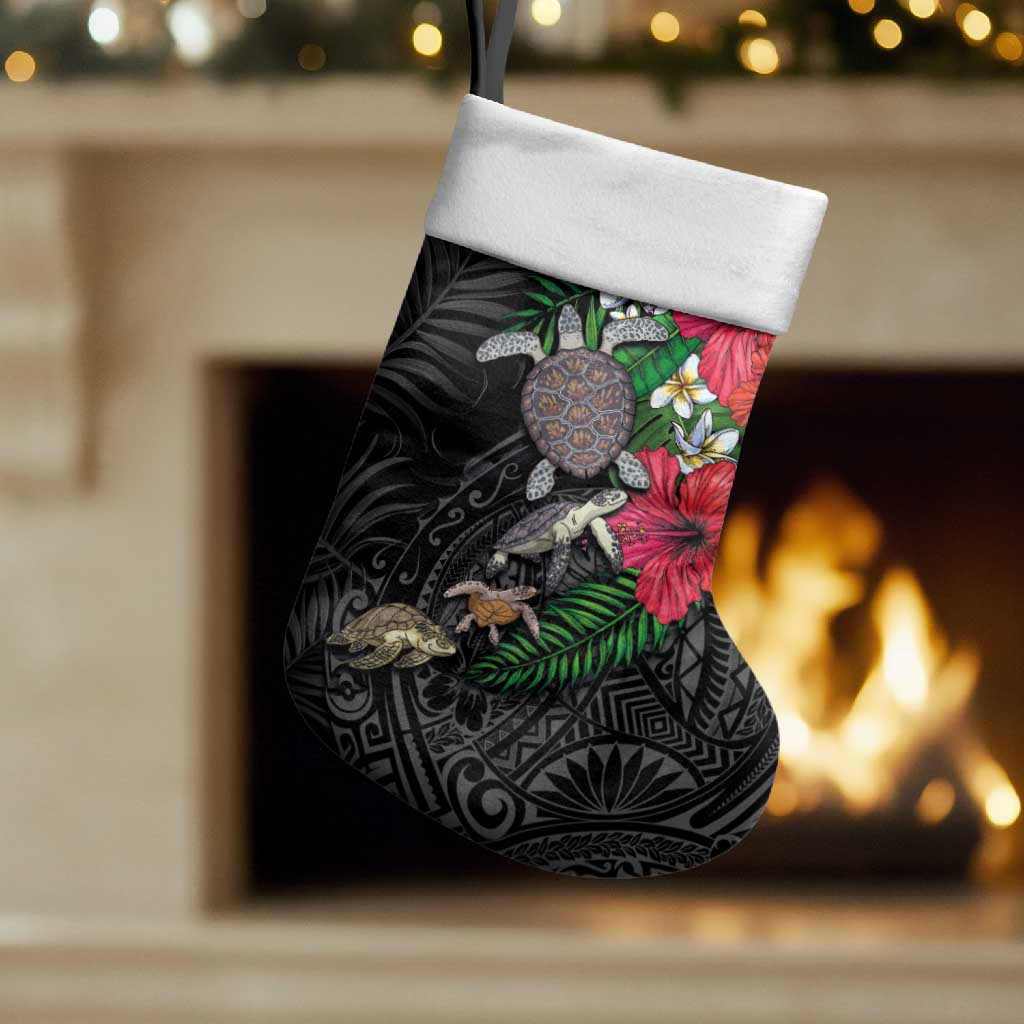 Hawaiian Tropical Plants and Turtles Christmas Stocking Polynesian Art Motifs