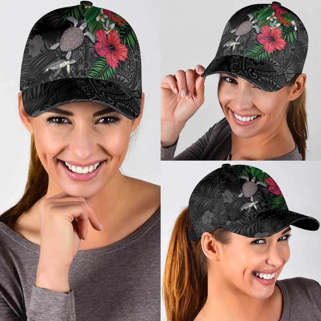 Hawaiian Tropical Plants and Turtles Classic Cap Polynesian Art Motifs