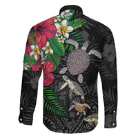 Hawaiian Tropical Plants and Turtles Family Matching Off Shoulder Maxi Dress and Hawaiian Shirt Polynesian Art Motifs LT03 - Polynesian Pride