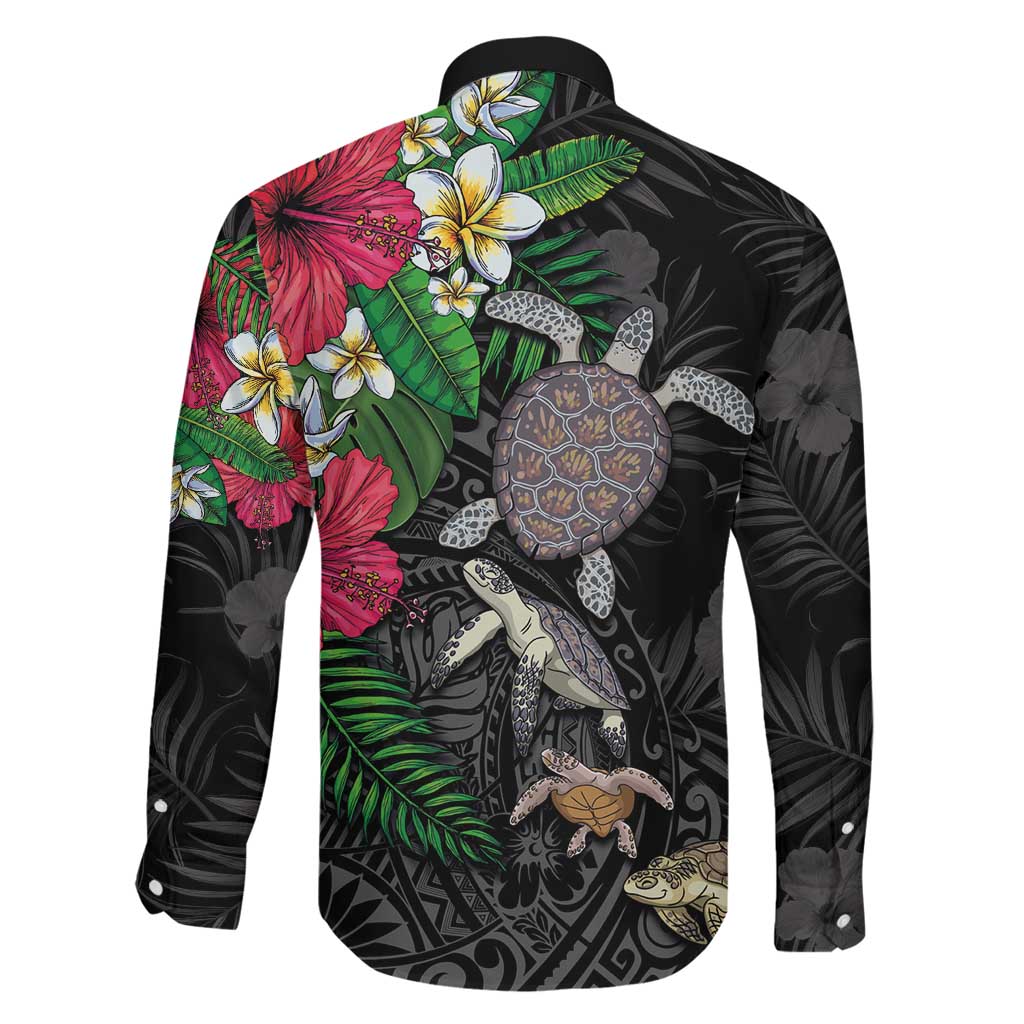 Hawaiian Tropical Plants and Turtles Family Matching Off Shoulder Short Dress and Hawaiian Shirt Polynesian Art Motifs LT03 - Polynesian Pride