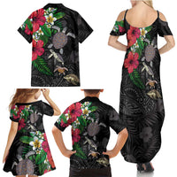 Hawaiian Tropical Plants and Turtles Family Matching Summer Maxi Dress and Hawaiian Shirt Polynesian Art Motifs LT03 - Polynesian Pride