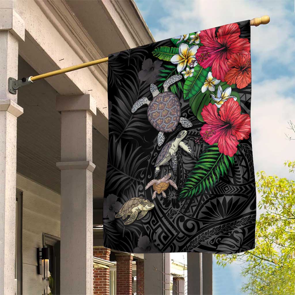 Hawaiian Tropical Plants and Turtles Garden Flag Polynesian Art Motifs