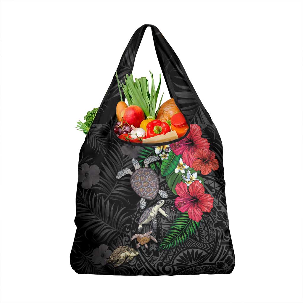 Hawaiian Tropical Plants and Turtles Grocery Bag Polynesian Art Motifs