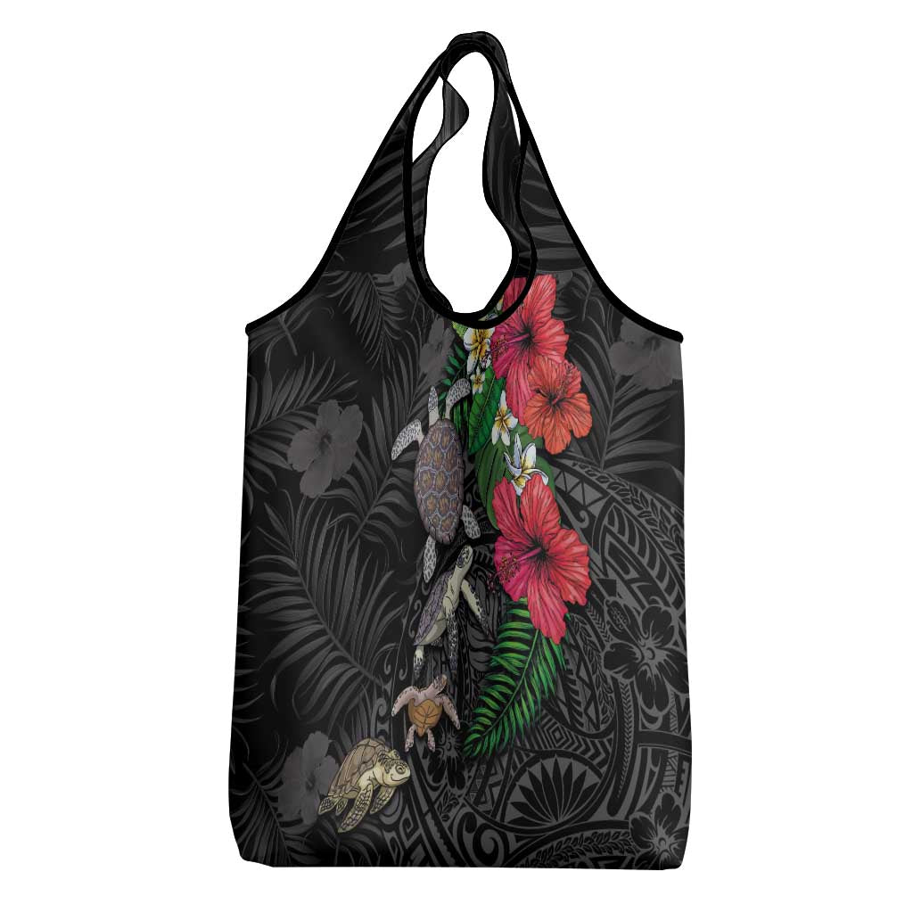 Hawaiian Tropical Plants and Turtles Grocery Bag Polynesian Art Motifs