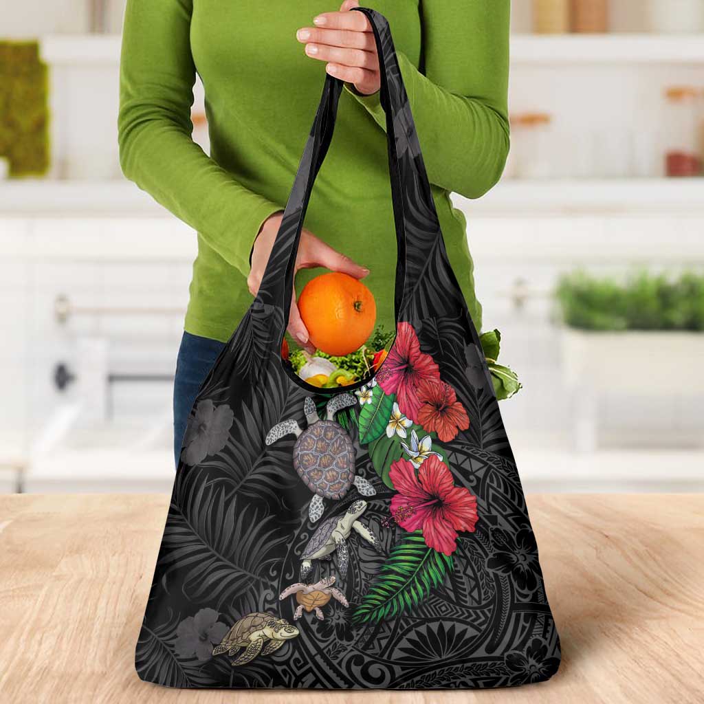 Hawaiian Tropical Plants and Turtles Grocery Bag Polynesian Art Motifs